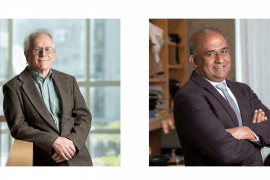 <p>Bogi Andersen (left), UCI professor of medicine and biological chemistry, and Anand Ganesan, UCI professor of dermatology and biological chemistry, are co-directors of the new, interdisciplinary skin biology training program, designed to develop the next generation of interdisciplinary research physicians and scientist leaders in academia and industry. Steve Zylius / UCI</p>
