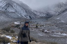 <p>Kyle Suen braves the elements at the Sierra Nevada Aquatic Research Center last November.<br />
Sam Daley</p>
