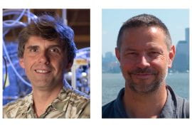 <p>Sergey Nizkorodov, UCI professor of Chemistry (left), and atmospheric chemist Christian George of the National Center for Scientific Research at the University of Lyon, France, led a project to derive a new understanding of how hydroxide molecules help clear the atmosphere of human-emitted pollutants and greenhouse gases. UCI</p>
