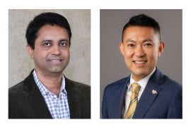 <p>Munjal Acharya, left, and Alexandre Chan will explore potential “chemobrain” treatments. Christopher Todd Studios</p>
